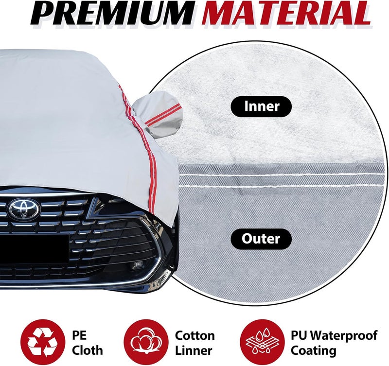 COVERRA Half Car Cover Top SUV, Windshield Cover for Ice and Snow with Cotton Liner, Hail Protector Car Cover Waterproof All Weather for Snow, Sun, Rain, Dust, UV Protection Fit SUV L - Image 2